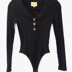 Black Button-Up Ribbed Bodysuit